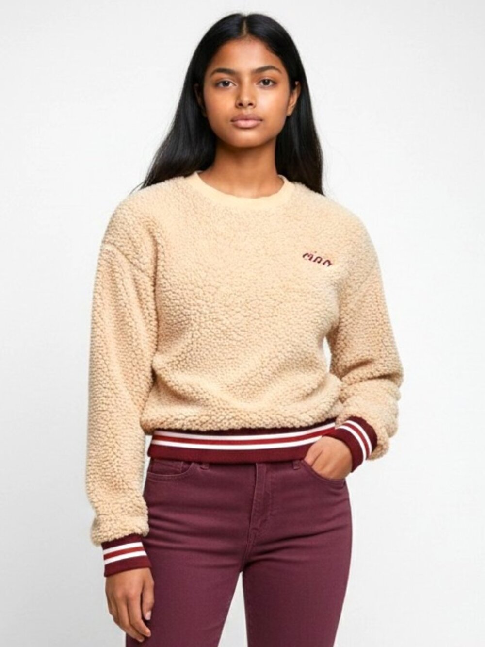 Forever 21 Ciao Teddy Pull Over with Varsity Style Bottom and Sleeves